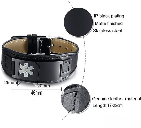 Wholesale Stainless Steel Curved Medical Leather Bracelets with Adjustable Watch Strap DIY Bracelets
